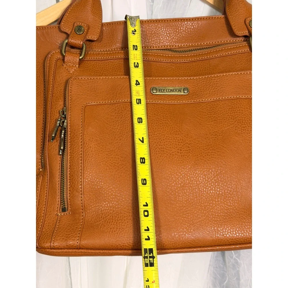 Fly London Tan Brown Pebbled Vegan Leather Satchel Crossbody Bag Multi Pocket